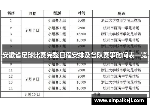 安徽省足球比赛完整日程安排及各队赛事时间表一览
